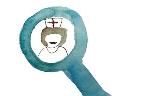 En blå-hvit tegneseriefigur