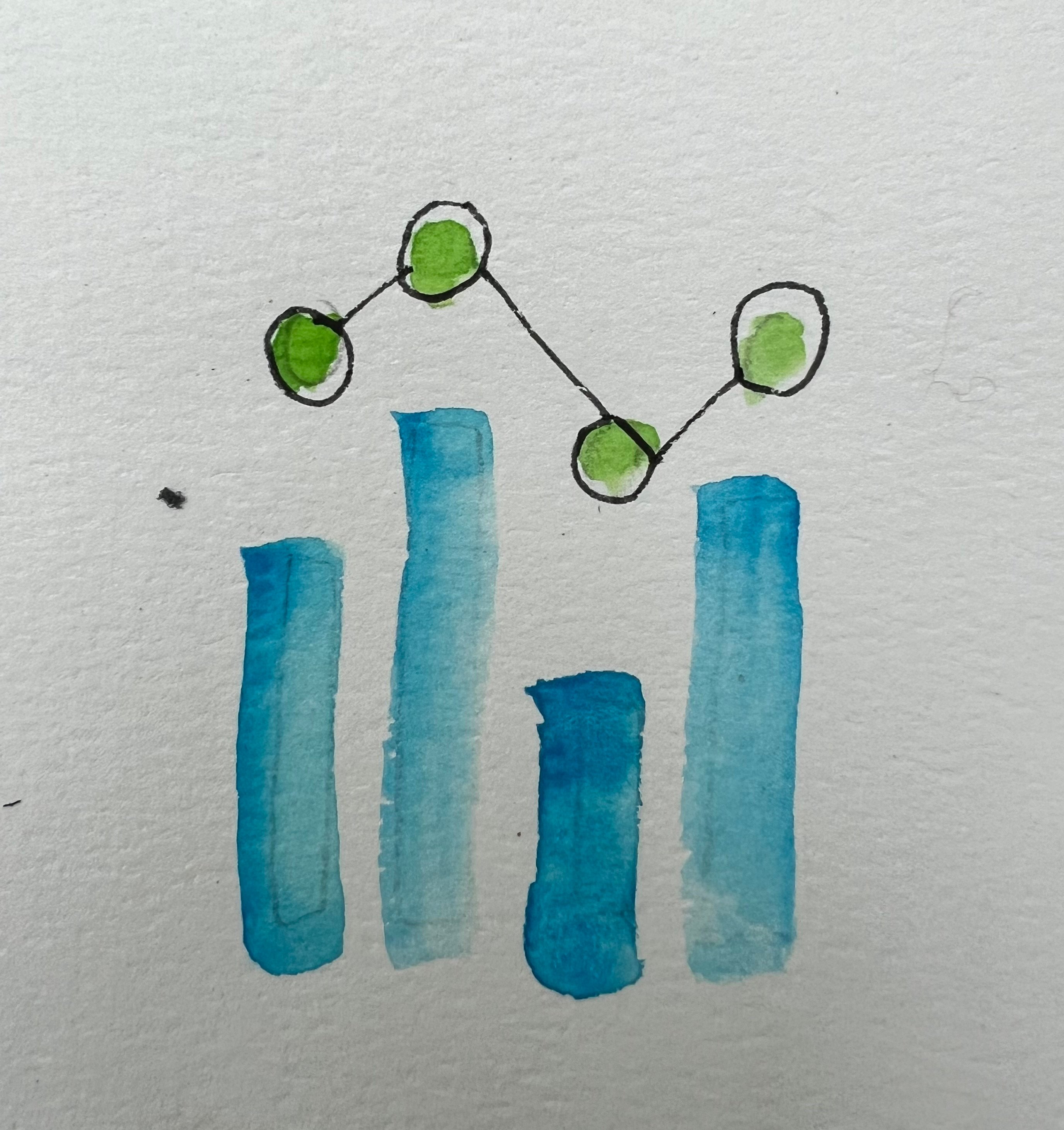 En gruppe blå og grønne objekter