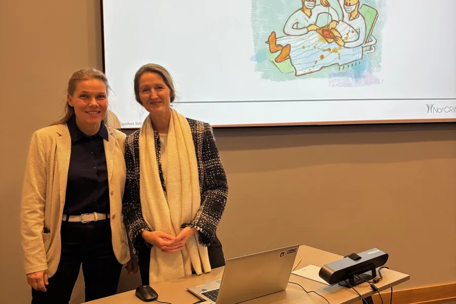 Kvinner som står foran en projektorskjerm